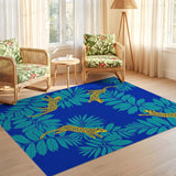 ODIKA Washable Tropical Leopard Print Rug, Low Pile Blue & Yellow Jungle Area Rug