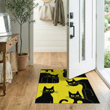 Yellow Playful Black Cats on Vibrant Yellow Area Rug