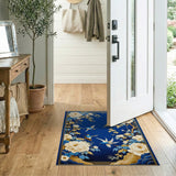 Navy Peony and Kingfisher Floral Rug
