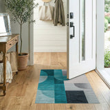 Blue and Teal Teal Geometric Abstract Area Rug