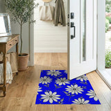 White Daisy Line Art on Vibrant Blue Area Rug
