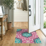 Pink Teal Mandala Persian Area Rug