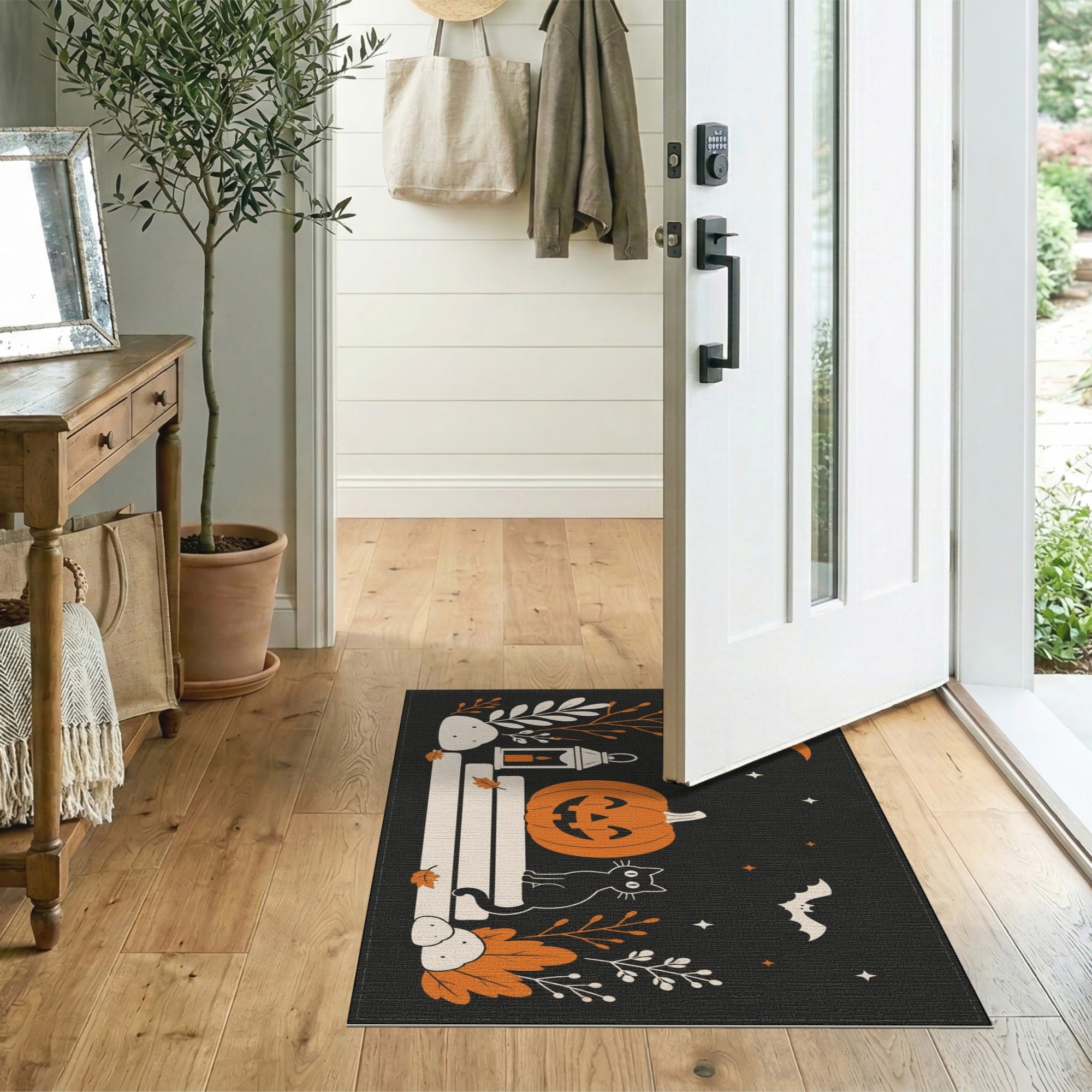 Halloween Pumpkin Cat Area Rug