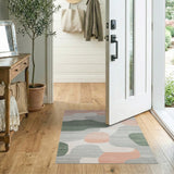 ODIKA Modern Abstract Washable Rug - Low Pile Sage & Peach Non-Slip Area Rug