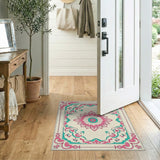 Multi-color and Patterns Ornate Pink Teal Floral Medallion Rug