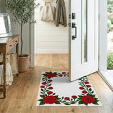 Red Rose Vine Border Area Rug