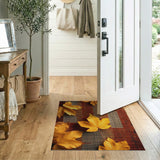 Autumn Maple Leaves on Heritage Striped Kilim Rug