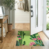 Vibrant Green Cactus Pink Bloom Area Rug