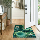 Serene Teal Lotus Pond Area Rug