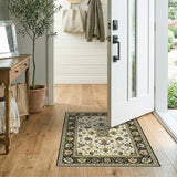 Ivory Traditional Persian Area Rug with Black Gold Border