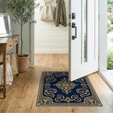 Elegant Navy Blue and Gold Filigree Area Rug