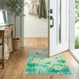 Teal Lotus Blooms and Dragonfly Area Rug