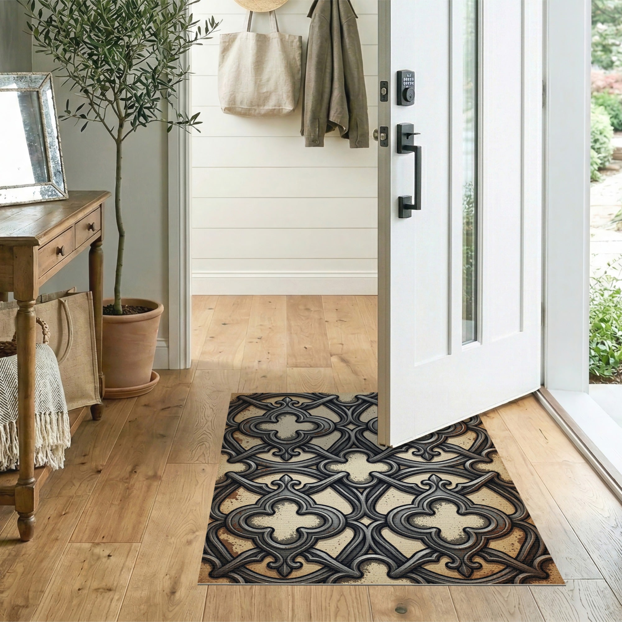 Gothic Wrought Iron Quatrefoil Area Rug