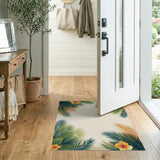 Tropical Palm Leaf and Hibiscus Border Rug