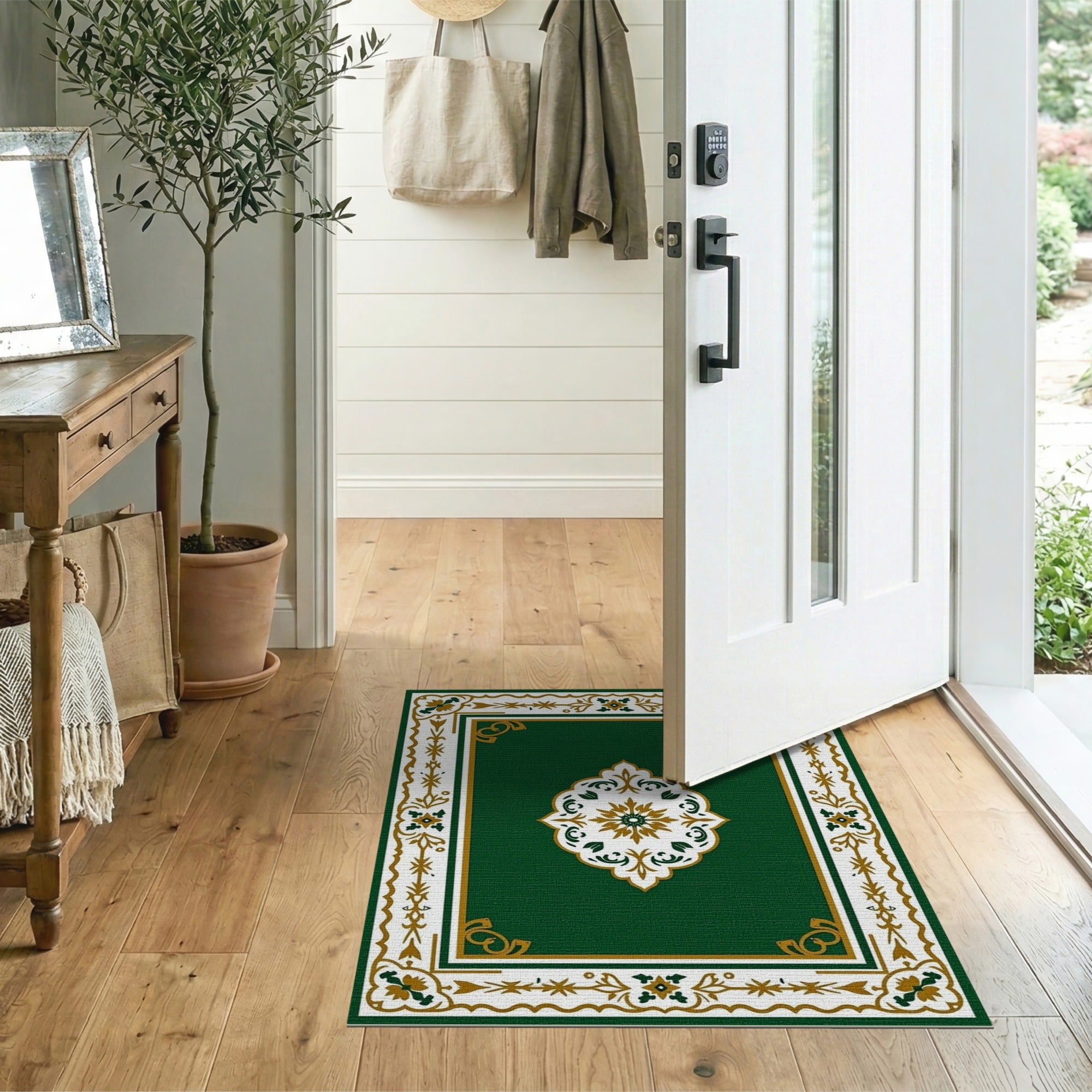 Traditional Persian Green Emerald Green Traditional Persian Medallion Rug