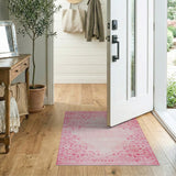 Pink Hearts Geometric Distressed Vintage Rug