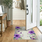 ODIKA Washable Purple Hibiscus Butterfly Floral Rug, Non-Slip Low Pile Area Rug
