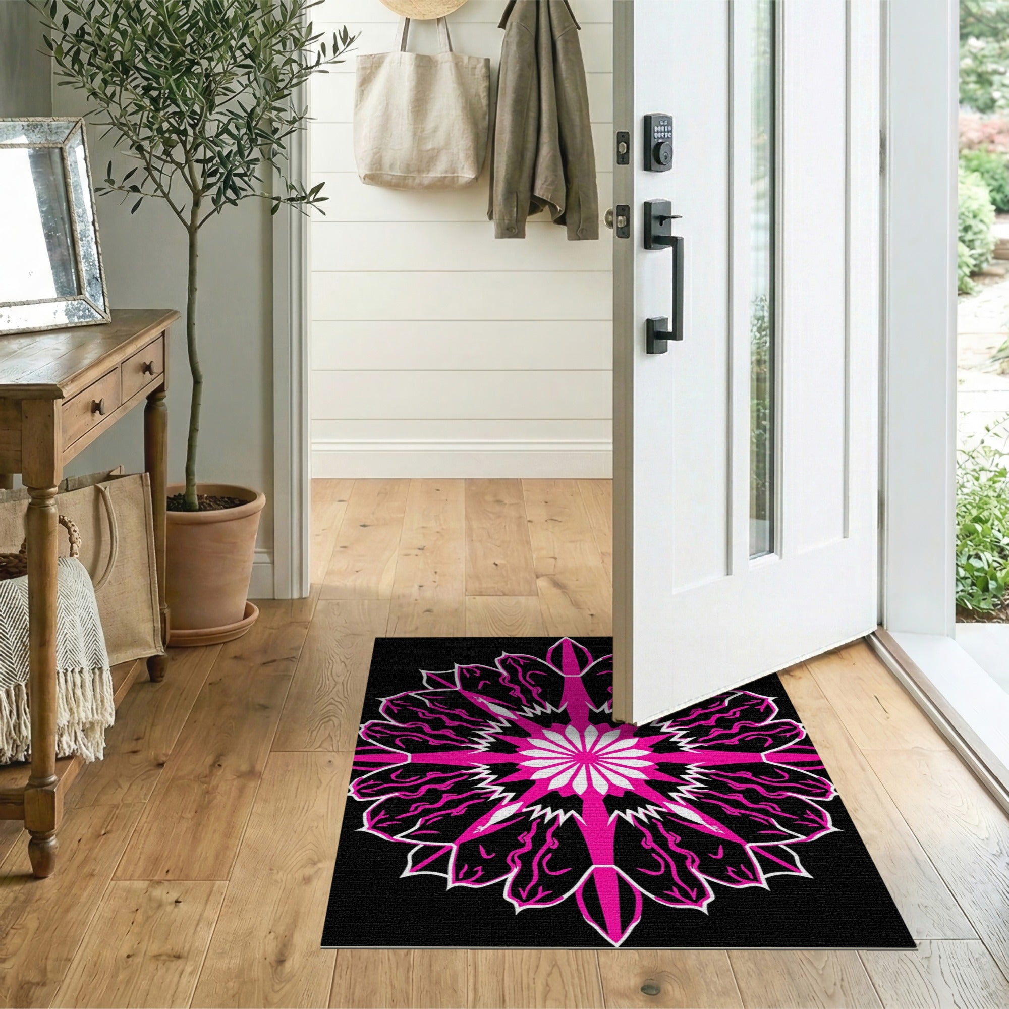 Geometric Modern Vibrant Pink Mandala Geometric Area Rug