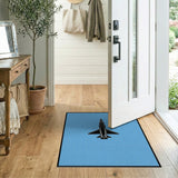 Pixelated Fighter Jet Silhouette Blue Area Rug