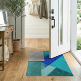 Blue and Teal Teal Blue Geometric Abstract Area Rug