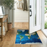 ODIKA World Map Topography Area Rug - Washable Non-Slip Low Pile Rug for Living Room & Playroom