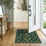 Ornate Teal Rug with Gold Filigree Border