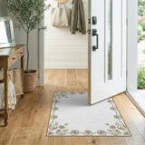 Vintage Floral Daisy Border Beige Area Rug