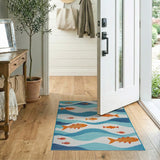 Playful Orange Fish in Blue Teal Waves Rug