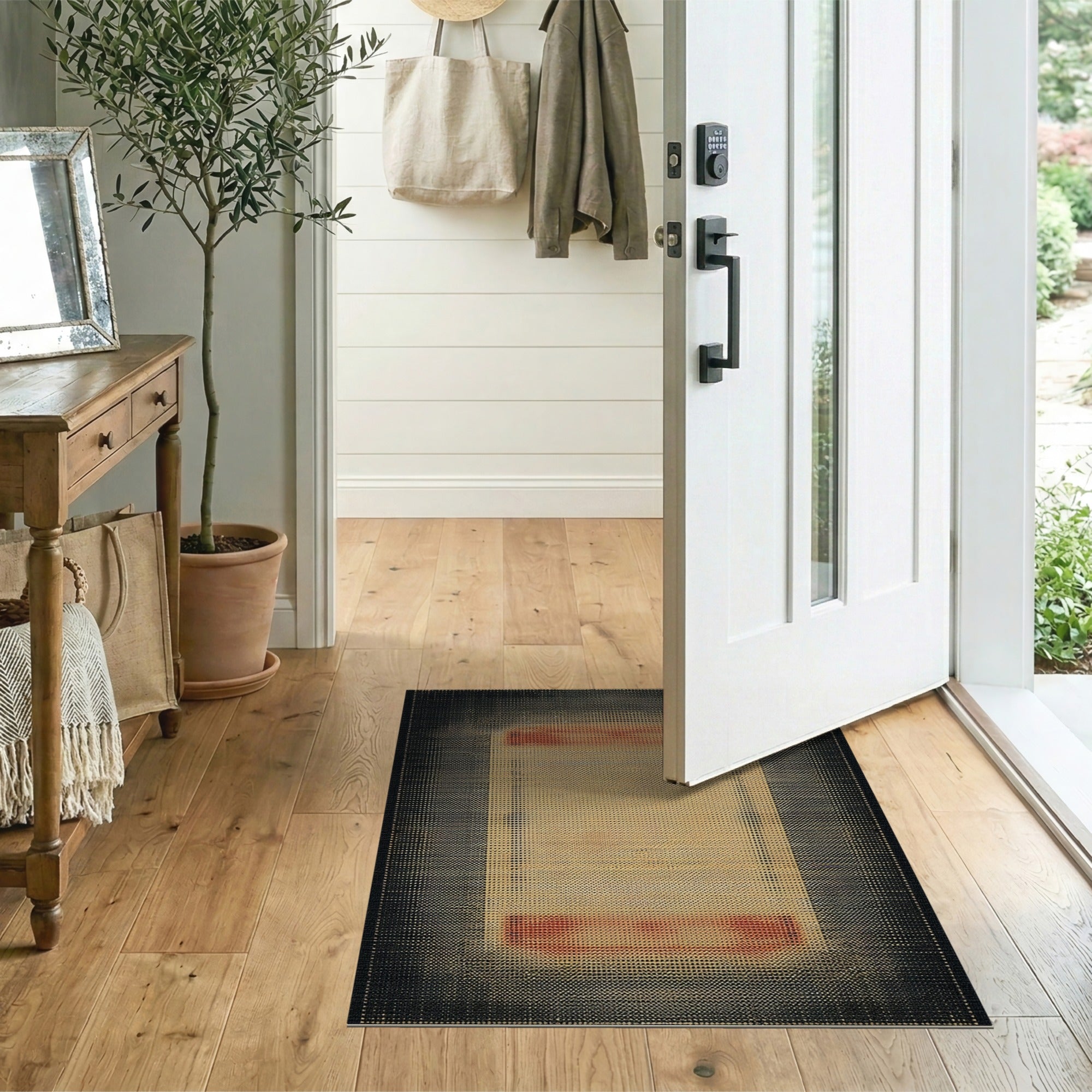 Distressed Halftone Vintage Area Rug Black Beige Red