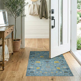 Teal Floral Area Rug with Yellow Blooms Birds Butterflies