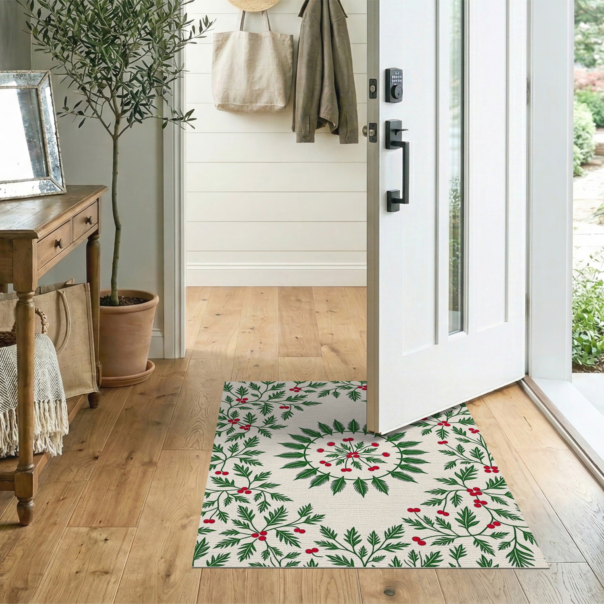 Holly Berry Wreath Area Rug