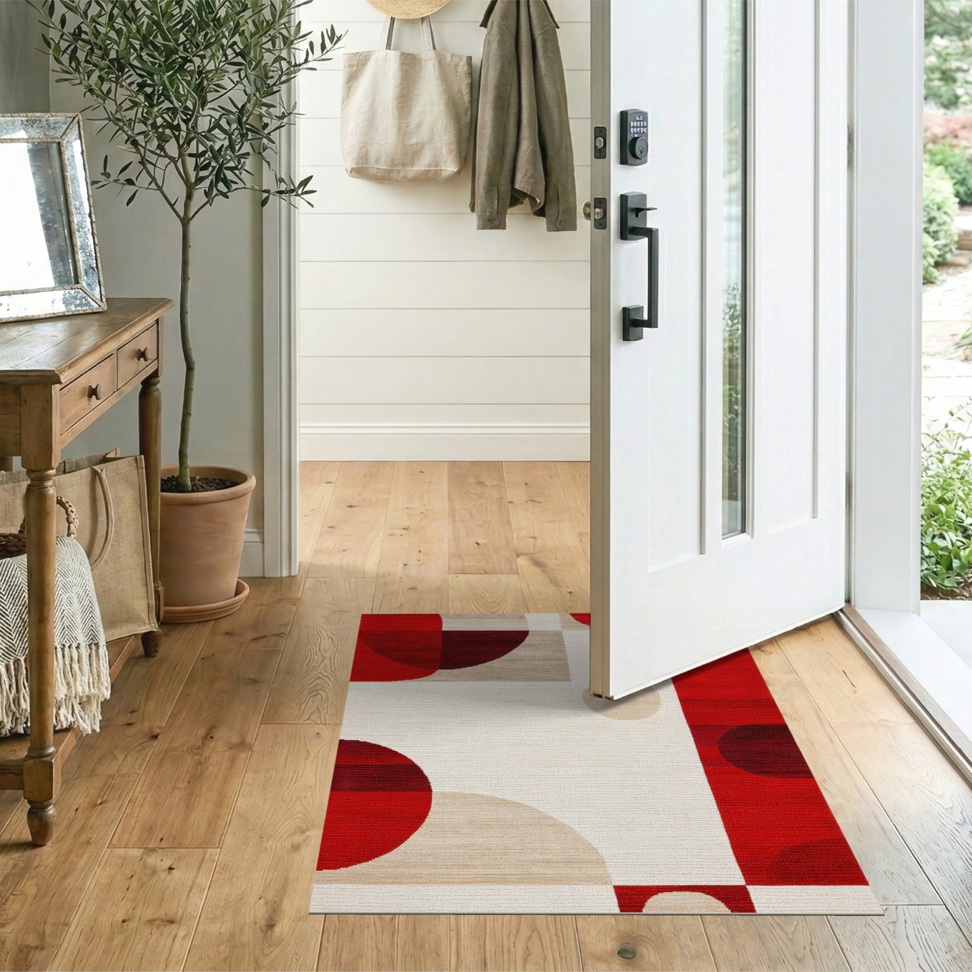 Geometric Modern Abstract Bold Red Geometric Abstract Area Rug