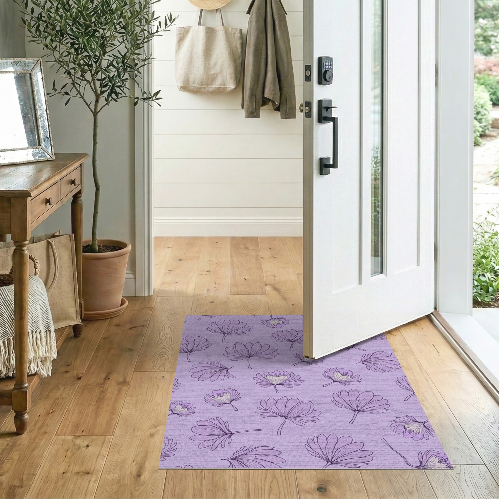Purple Floral Line Art Area Rug