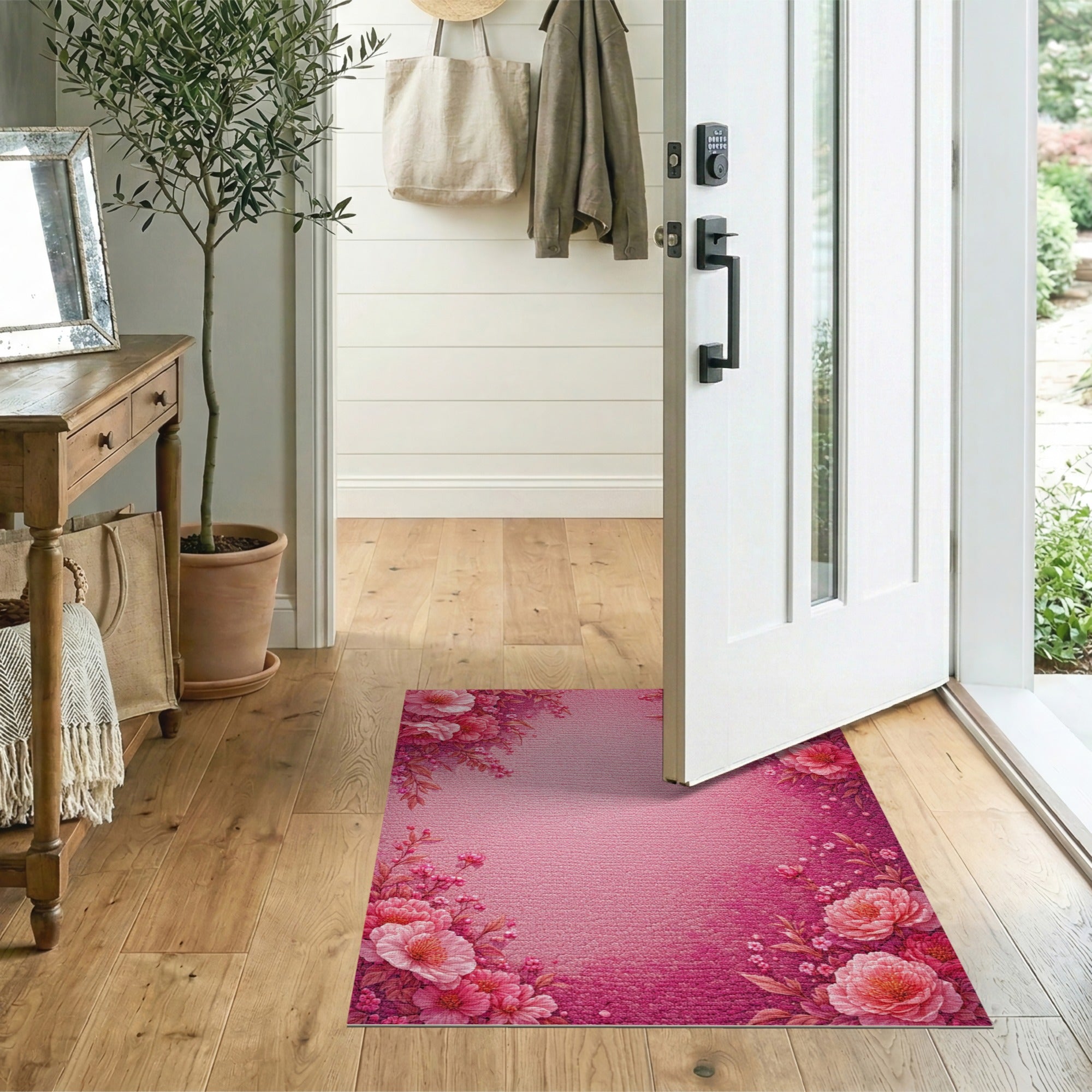 Blush Pink Peony Floral Vintage Area Rug