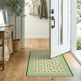 Cream Scattered Floral Rug with Green Border