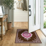 Pink Floral Mandala Area Rug with Baroque Frame