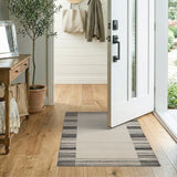 Black White Striped Border Area Rug