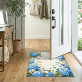 Blue Hydrangea Floral Washable Area Rug