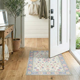 Beige Floral Vintage Area Rug with Pink Accents