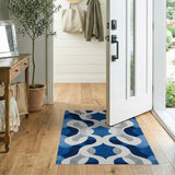ODIKA Washable Blue Geometric Area Rug - Modern Low Pile Non-Slip Rug for Living Room & Bedroom
