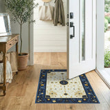 Navy Blue Gold Geometric Circuit Area Rug