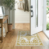Gold and Silver Elegant Gold Ornate Floral Border Rug