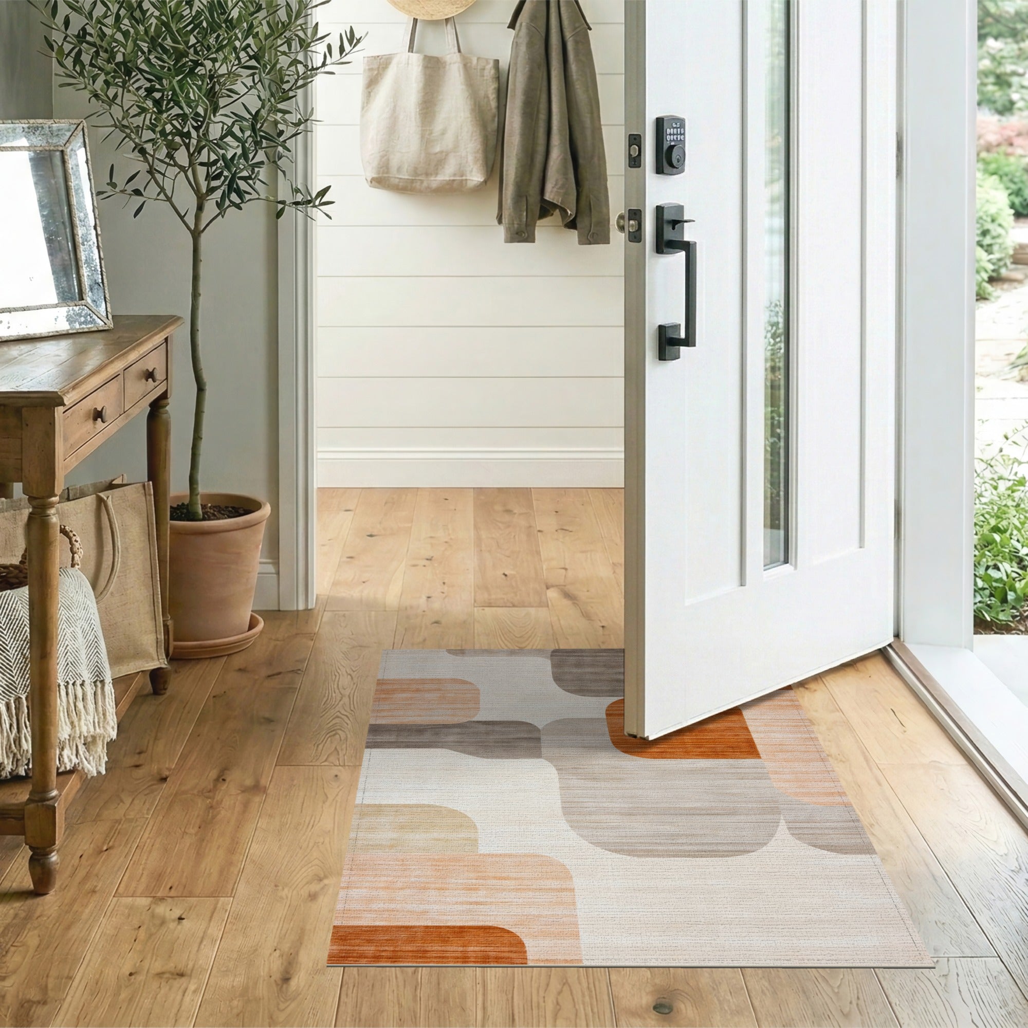 Warm Neutral Abstract Shapes Area Rug