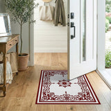 Red Ornate Red Floral Frame Area Rug