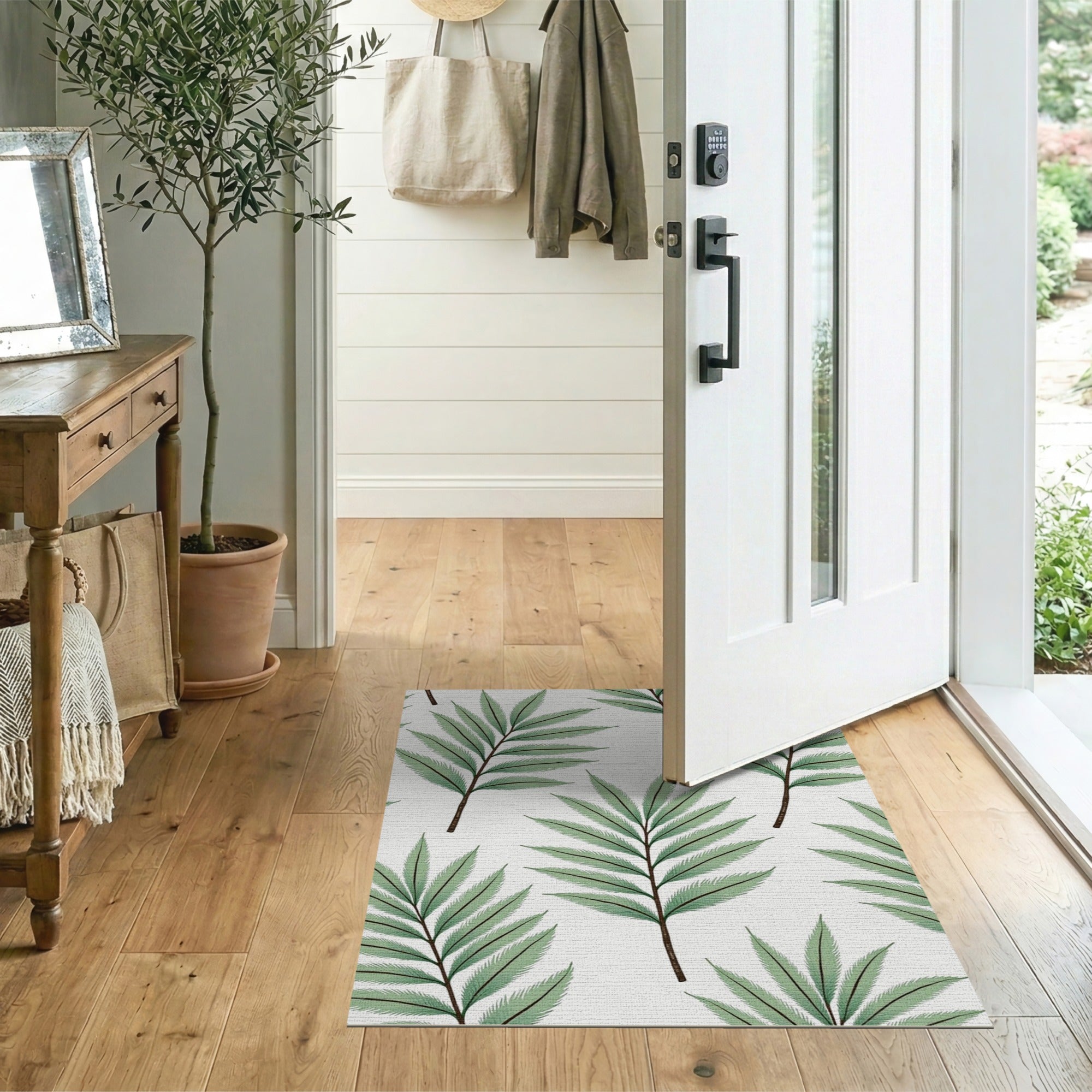Green Lush Green Fern Frond Area Rug