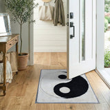 Yin Yang Shag Area Rug Black White