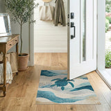 Teal Sea Turtle Coastal Waves Area Rug