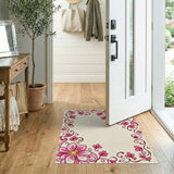 Pink Elegant Pink Floral Border Area Rug