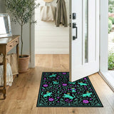 Crowned Teal Cats Floral Garden Area Rug