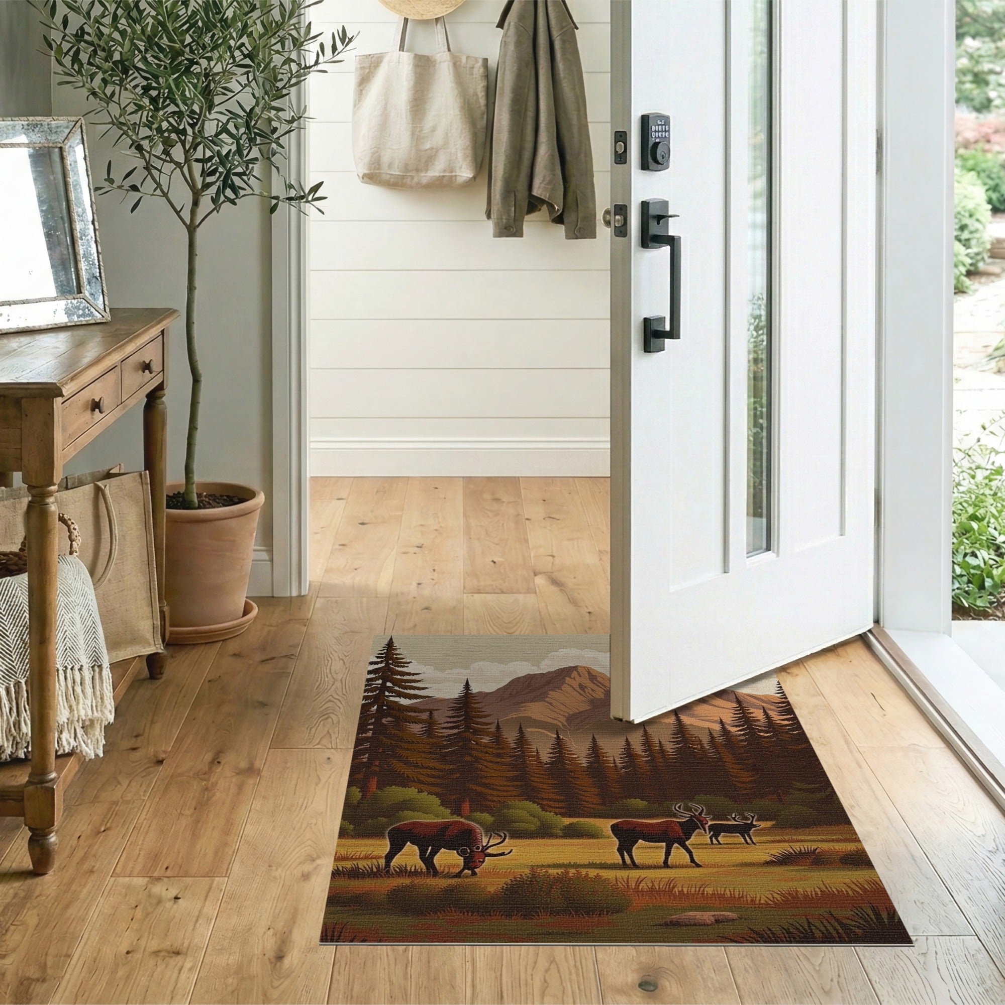 Alpine Elk Meadow Mountain Landscape Rug